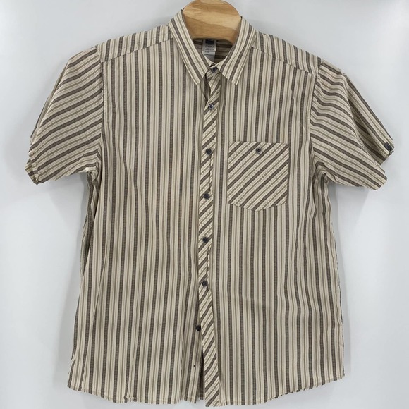 The North Face XL Beige Gold Short Sleeve Striped‎ Button Up Shirt - Picture 4 of 5